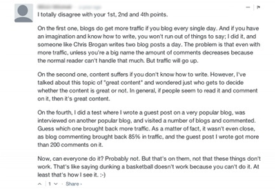 Comment troll example An example of a negative comment on a blog.